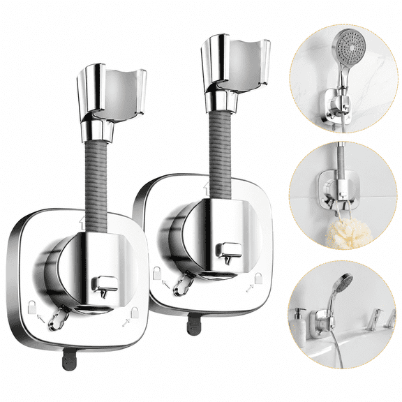 360° Swivel Adjustable Suction Cup Shower Head Holder, Tool-Free Removable Handheld Shower Bracket with Extra Adhesive Pad, Rustproof for Bathroom Smooth Surfaces