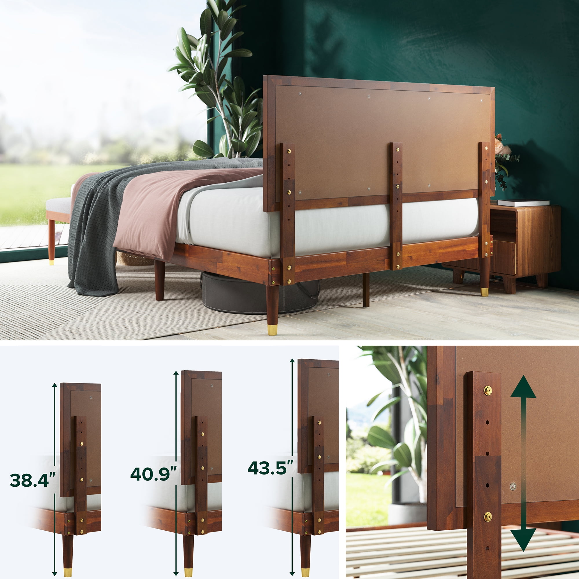 Zinus Raymond 38" Wood Platform Bed Frame with Adjustable Upholstered Headboard, Queen