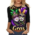 thumbnail image 2 of Mceream Mardi Gras Shirts for Women Bling Glitter Carnival Outfits 3/4 Sleeve Tunic Tops Funny Mask Graphic Tees Crewneck Vintage Mask Print Blouses Plus Size Multicolor XXL, 2 of 6