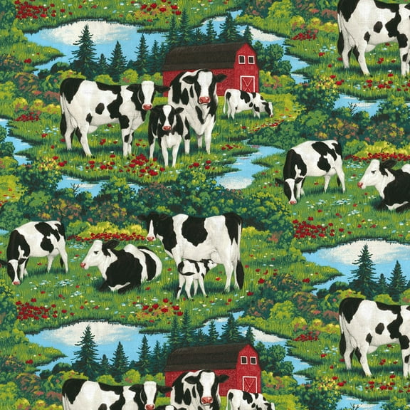 Fabric Traditions 44" x 1 yd 100% Cotton Cow Craft Fabric, Blue and Green