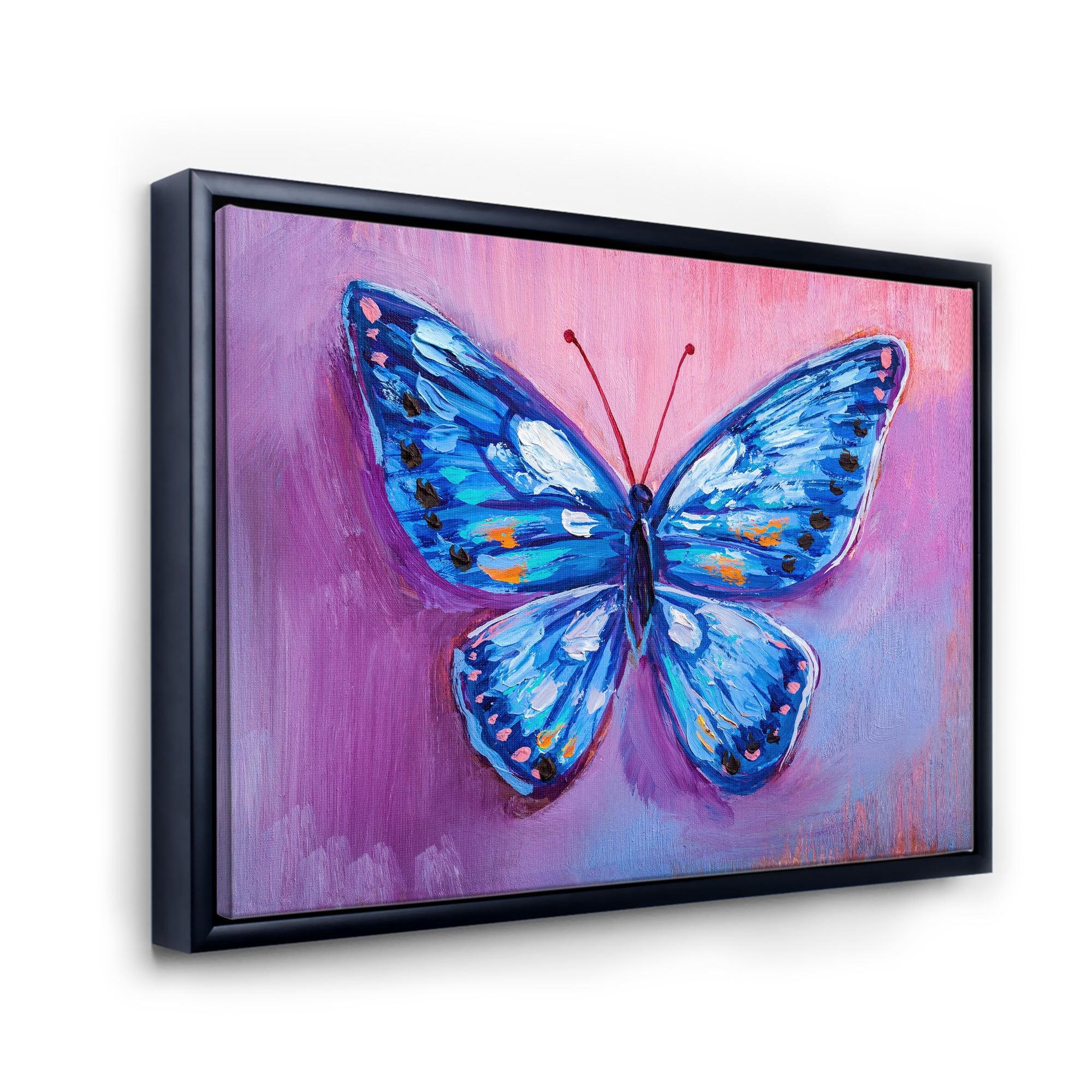 Designart 'Ancient Blue Butterfly I' Modern Framed Canvas Wall Art Print