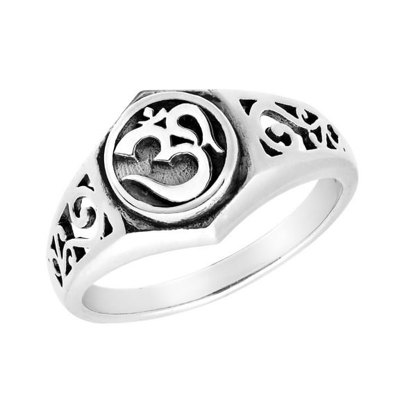 Spiritual Om or Aum Symbol with Filigree Accents .925 Sterling Silver Ring-9