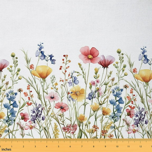 jejeloiu Orange Pink Flower Fabric by the Yard 1 Yard, Green Leaves Home Decor Fabric by the Yard, Nature Garden Plant Room Decor Fabric by the Yard