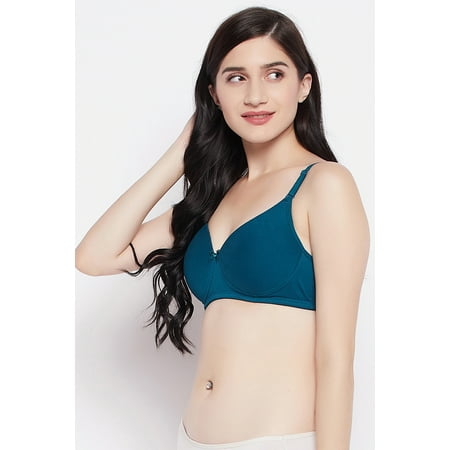 

Clovia Padded Non-Wired Demi Cup Multiway T-shirt Bra in Teal Blue - Cotton