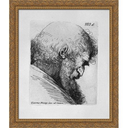 Old man`s head in profile 28x34 Large Gold Ornate Wood Framed Canvas Art by Giovanni Battista Piranesi