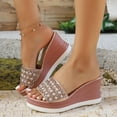 thumbnail image 2 of Pandaie Womens Platform Slides Sandals Metallic Pearl Wedges Slip on Sandal Summer Beach Casual Walking Slippers Shoes Pink Size 7.5, 2 of 9