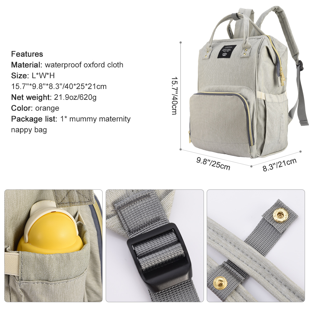 Diaper Bag Baby Bag, Waterproof Backpack Large Capacity & Multiple Pockets for Organization,Ideal for Travel Nappy Bags Insulated Bottle Pocket, Light Grey - image 5 of 10