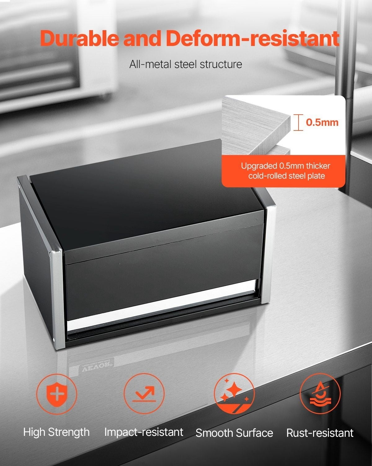 Steel Small Metal Tool Box 8.6 Inch Small Triple Drawer Type with Ball Bearing Slides Powder Coated Black with PP Floor Pads