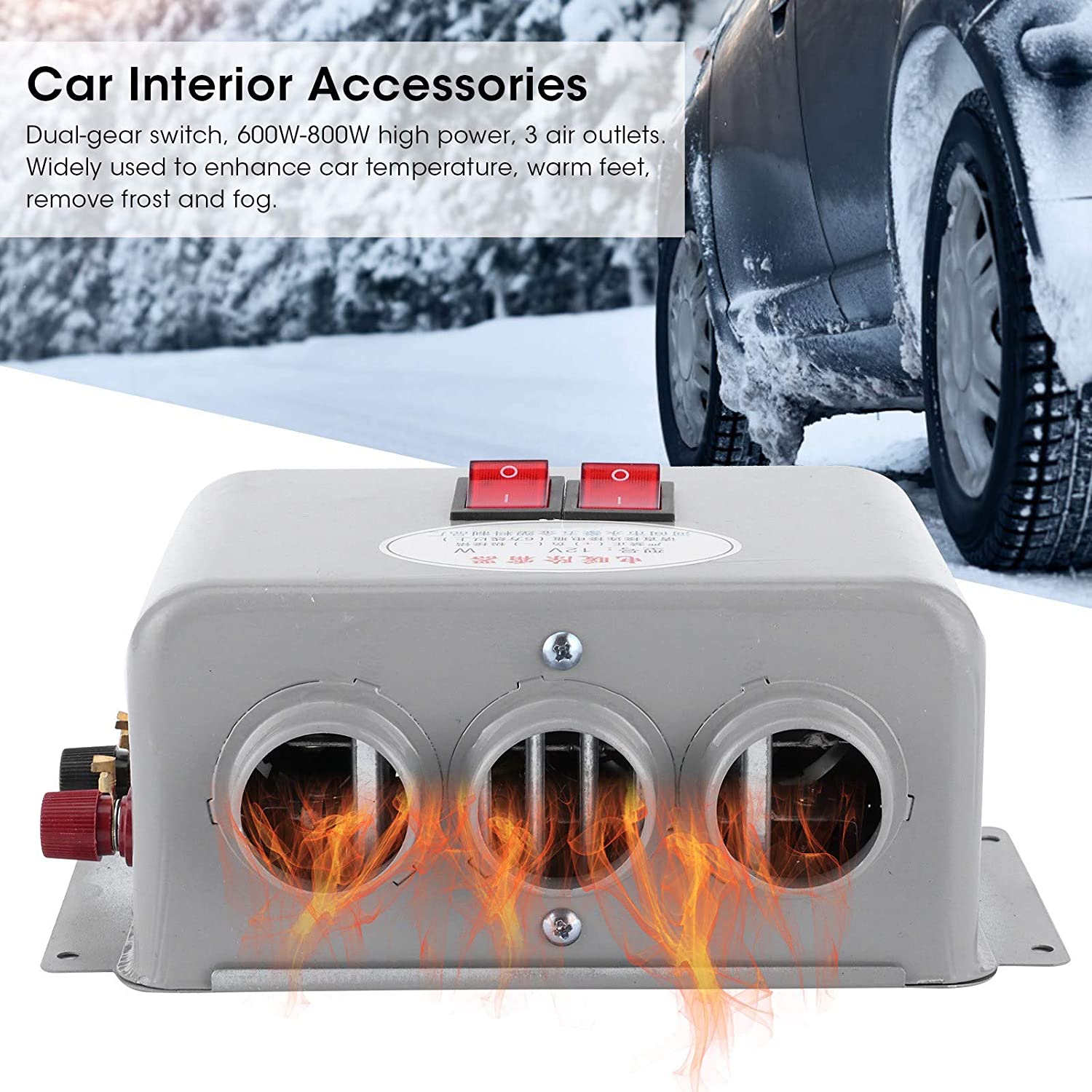 Car Heater Auto Interior Heater Fan,12V 600W‑800W Dual Gear Car Demister Winter Fast Heating Warmer Frost Removing Low Noise Car Windshield Defroster and Defogger for RV Vehicle Trucks Boat(80-100℃)