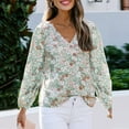 thumbnail image 4 of Womens Tops Blouse Petal Long Sleeve Shirt Floral Shirt Casual Shirt For V Neck Tee Shirts Tops Shirts for Women Green L, 4 of 6