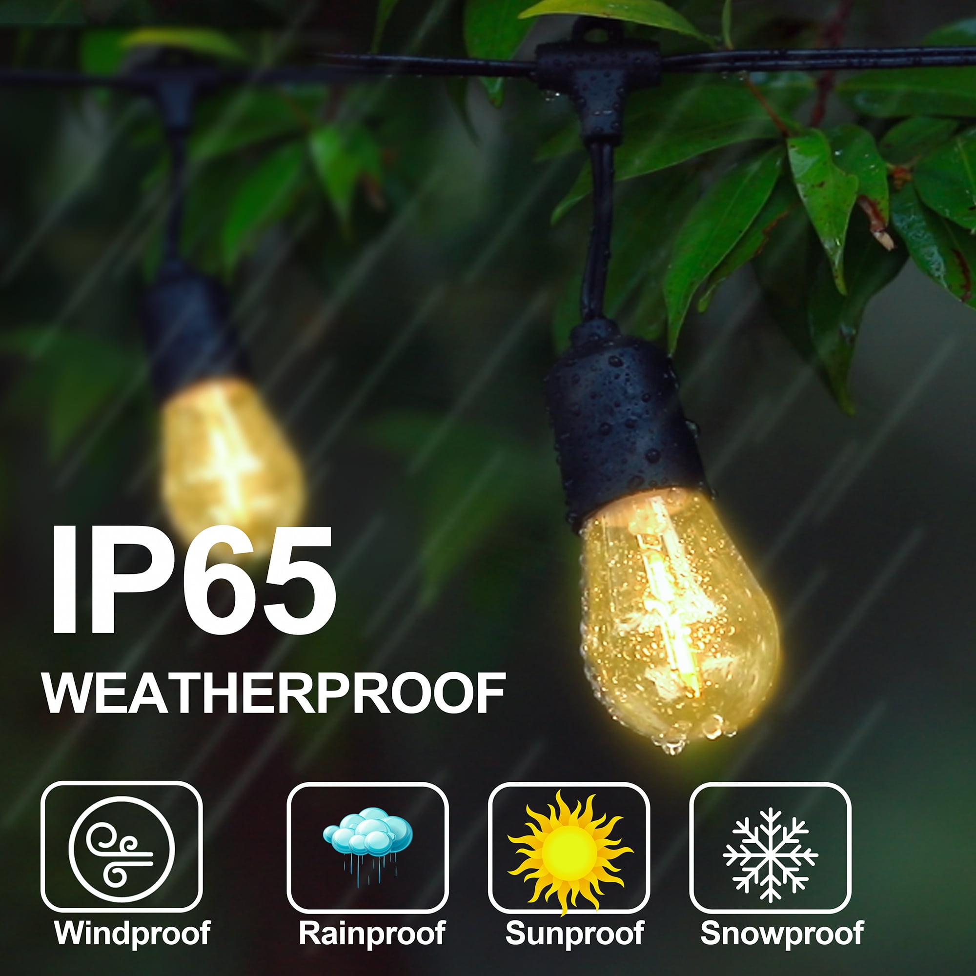 62ft Warm White Waterproof LED Outdoor String Lights for Backyard Garden Patio Gazebo