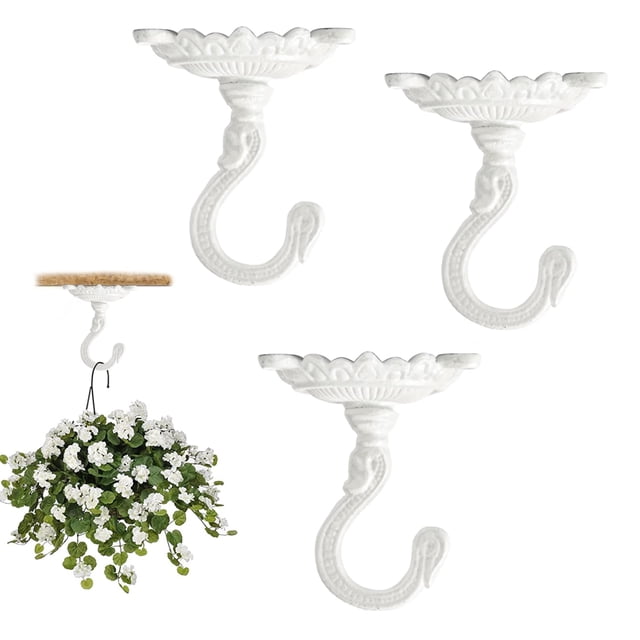 Sungmor Ganchos de Techo p/ Colgar Plantas, 3 pzs Ganchos de Techo de Hierro Fundido Blanco, Ganchos Deco Antiguos tipo Swag p/ colgar macetero, candelabro, campanilla de viento y linterna colgador