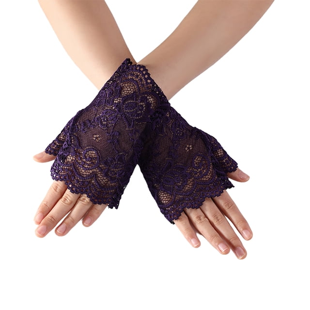 Minnieouse 1 par de mitones de encaje sin dedos para mujer, guantes para fiesta de boda, cortos, para novia, a la moda, cómodos, exquisitos y transpirables guantes y mitones Violeta Minnieouse AP010986-06