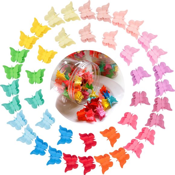 Amdohai 50 Pieces Butterfly Hair Clips Pastel Hair Clips Mini Cute Clips Hair Accessories for Hair 90s Girls Women with Box Package Matte Colors