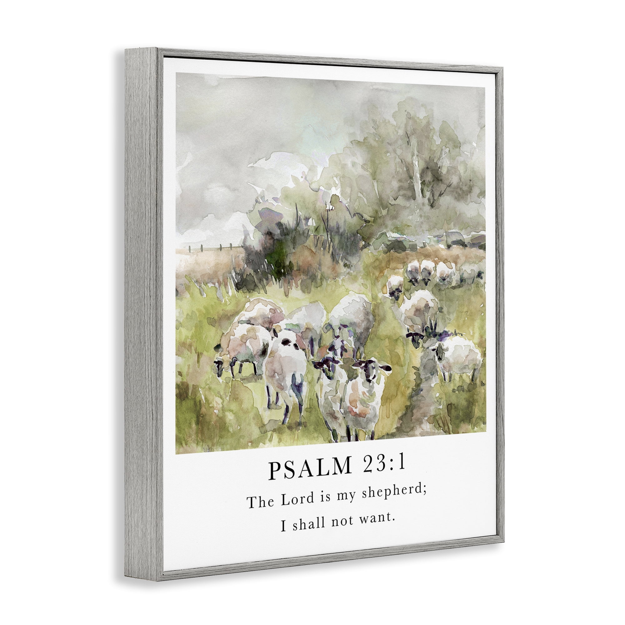 Stupell Industries My Shepherd Psalm Religious Painting Gray Framed Art Print Wall Art, 24 x 30