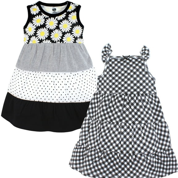 Luvable Friends Hudson Baby Dresses 2pk, Yellow Black Daisy, 0-3M