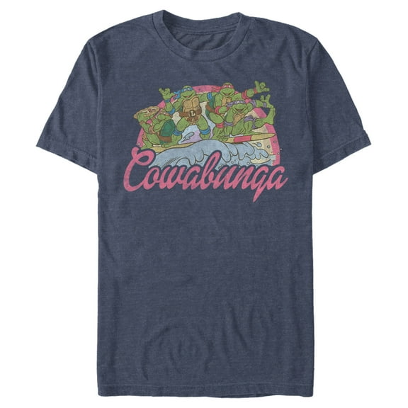 Men's Teenage Mutant Ninja Turtles Distressed Pink Cowabunga  Graphic Tee Navy Blue Heather Small