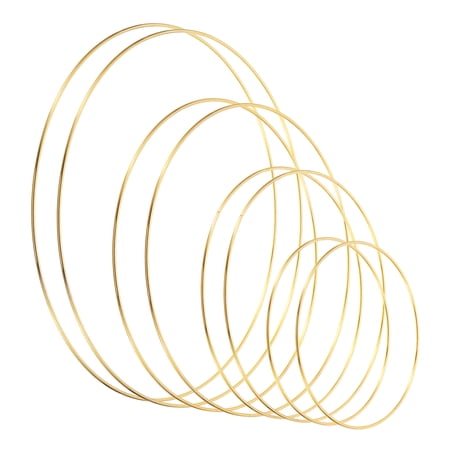 Uxcell Dream Catcher Rings Set, 1 Set 4 Sizes Metal Macrame Wreath Floral Round Ring Hoop, Gold Tone