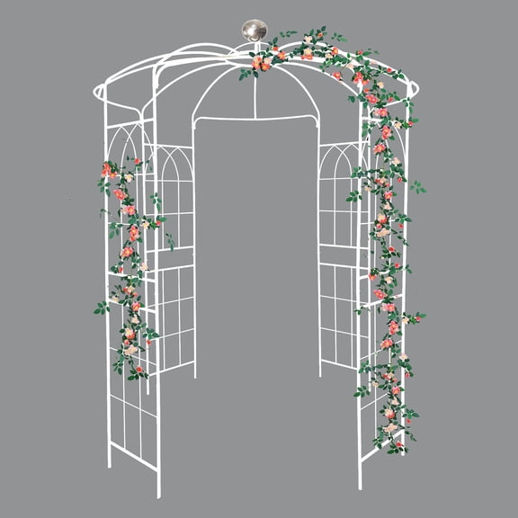 Metal Garden Arch Iron Garden Arbors Gazebo Dia 81.3'' x 114.2'' High Birdcage Shape Pergola Pavilion for Wedding Ceremony White
