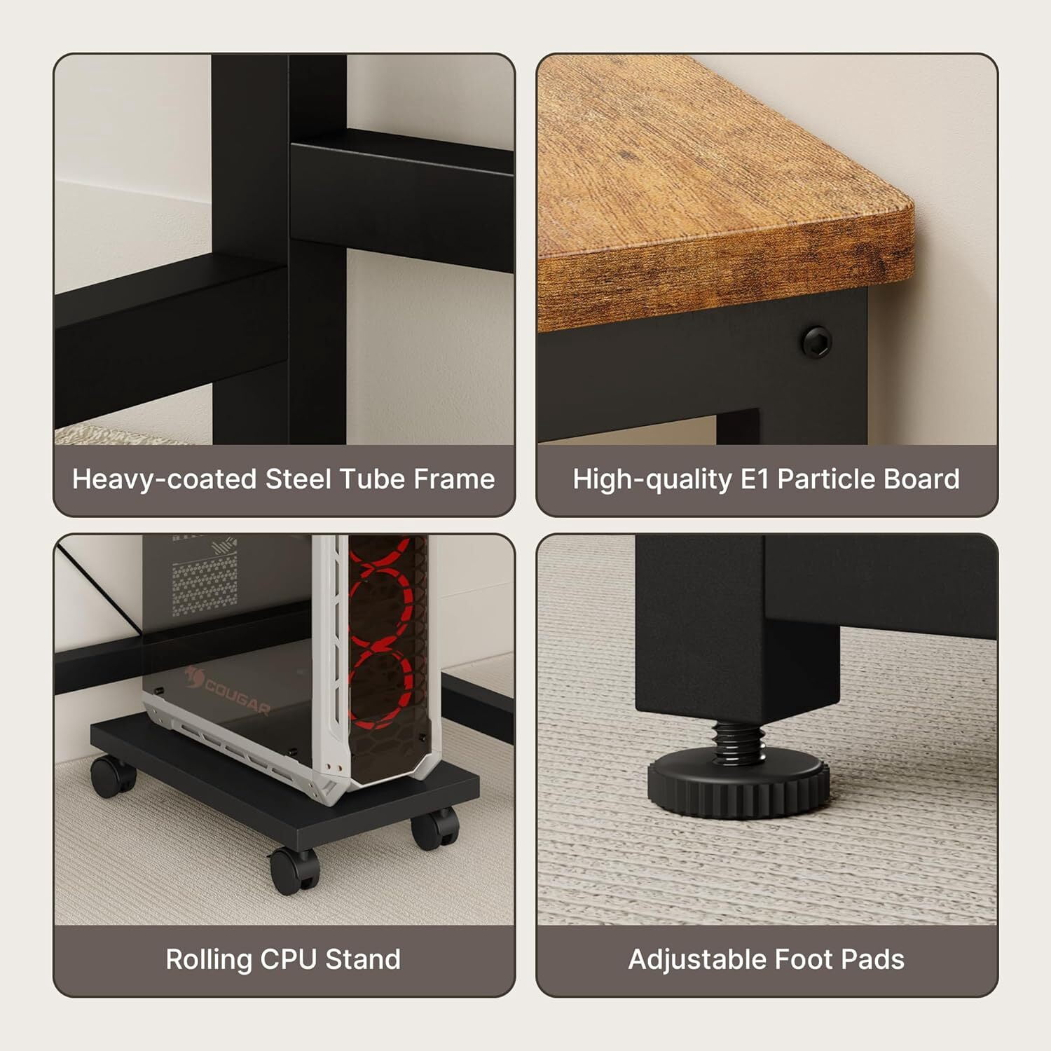 Asofer 66” L Shaped Desk with Drawers, Reversible Corner Computer Gaming Desk with Power Outlet, Rustic Brown