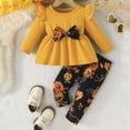 thumbnail image 2 of Jamsmile Toddler Girls Outfits Sets Sunflowers Print Flutter Sleeve Tops And Long Pants 2 Piece Girls Casual Outfits Playwear, 2 of 7