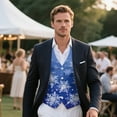 thumbnail image 3 of Yuyamidu Blue Snowflake Men's V-Neck Business Vests with 3 Pockets Christmas Formal Dress Vest for Suit Tuxedo Casual 4 Button Waistcoat Size 2XL, 3 of 7