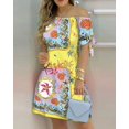 thumbnail image 1 of Robe Mini Aguichant Épaules Dénudées Femme Printemps Été Mode Décontractée Col Rond Manches Courtes Imprimé Lettre Robes pour Femmes 2024 FJH, 1 of 7