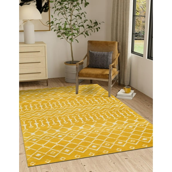 Unique Loom Moroccan Trellis Collection Area Rug - Mamounia (9' x 12' 2" Rectangle Yellow/Ivory)