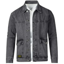 Mens Denim Jacket Qiggri Men's Solid Color Casual Lapel Collar Long Sleeved Button Denim Jacket