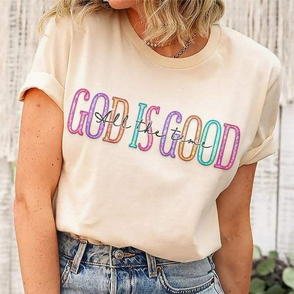 God Is Good All The Time T-Shirt, Faux Sequin Easter Christian Shirt, Bible Verse Glitter Tee, Faith-Based Jesus Shirt, Cute Spring Church Shirt