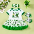 thumbnail image 3 of GYRATEDREAM Newborn Baby Girl My 1st St. Patrick's Day Outfit Infant Short Sleeve Letter Print Tutu Romper Dress Headband Shoe 3Pcs Set for 0-24M, 3 of 5