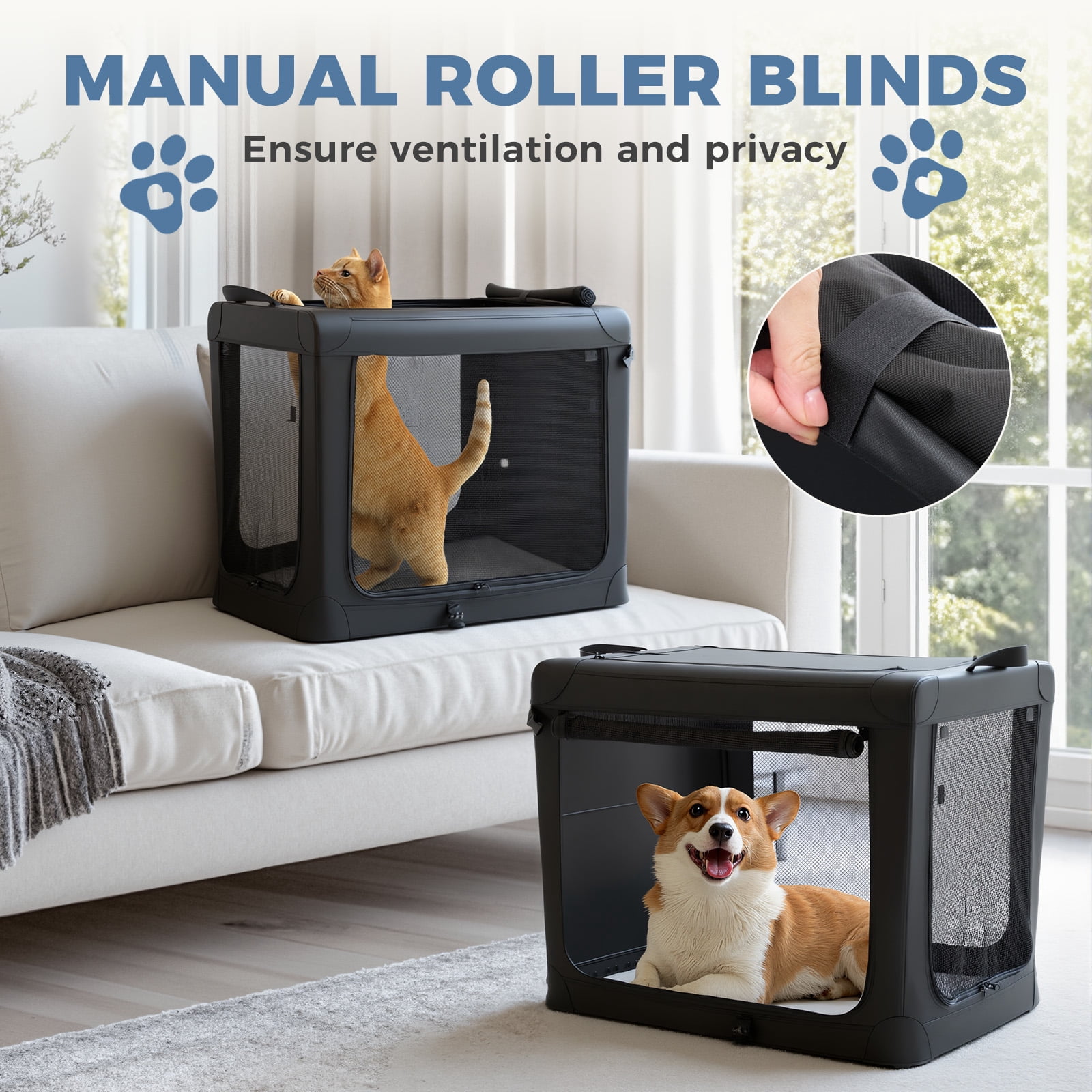Foldable Soft Dog Crate, 600D Oxford Fabric, Portable Pet Kennel with 3 Doors, Indoor & Outdoor Use for Small to Extra Large Dogs