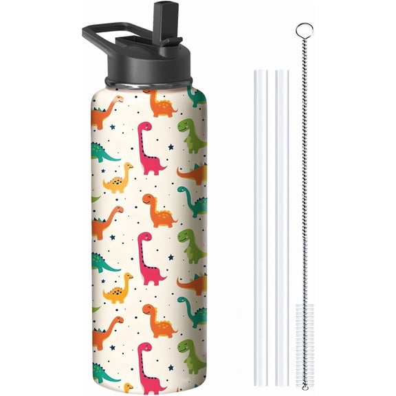 40oz Cute Dinosaur Water Bottle with Handle and Flip Straw, Animal Sports Stainless Steel Insulated Cup Travel Coffee Mug Tumbler, Birthday Mothers Day Chritmas Gifts for Women