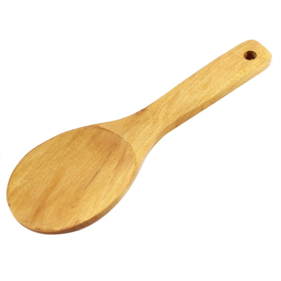 Kitchen Cooking Wood Color Straight Handle Hole Design Wooden Rice Spoon