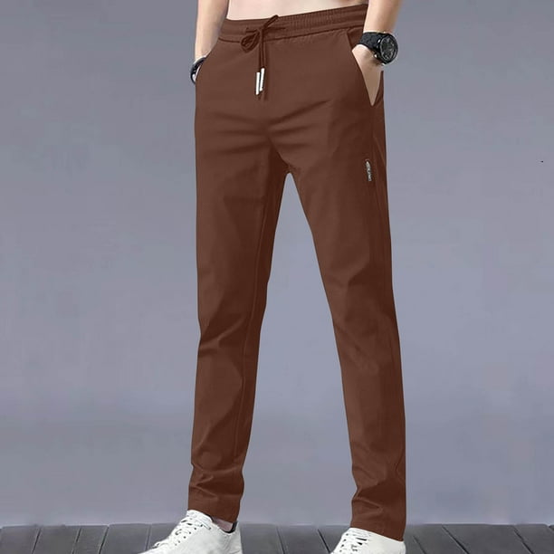 Pantalones largos de moda para hombre, color liso, con bolsillos, informales, pantalones largos de seda helada para hombre