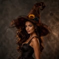 thumbnail image 6 of Qocolcyl 24 Inch Halloween Brown Witch Hat, Forest Style Spiderweb Mesh Wizard Hat, Halloween Decorations, Gothic Cosplay Costume Accessory, Indoor Outdoor Party Photo Prop Holiday Dress Up Hat, 6 of 6