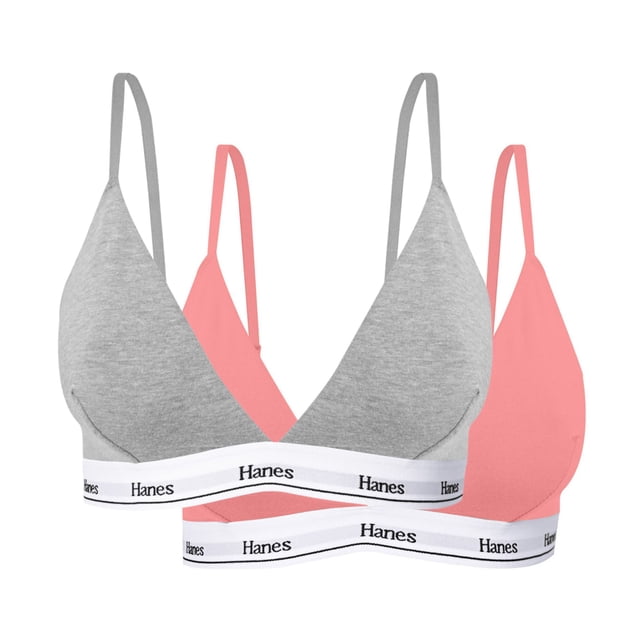 Brasier Hanes para Mujer, Copas de Triángulo Originals Multicolor Talla M, 2 Piezas
