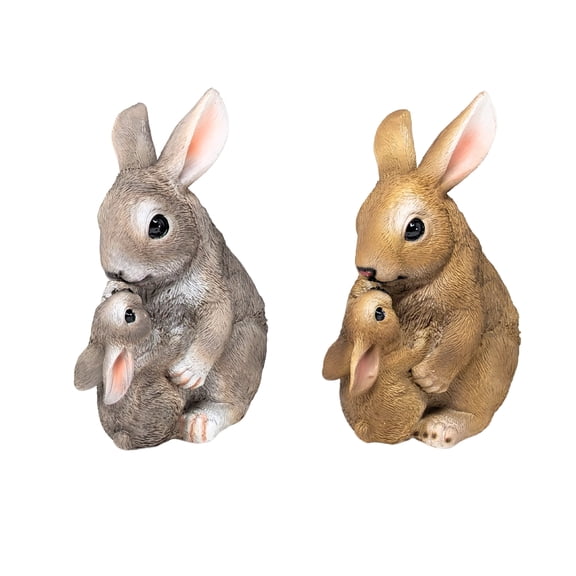 2-Piece Mom & Baby Rabbit Figurines – Adorable Bunny Statues, Resin Animal Sculptures for Home, Indoor & Garden Décor – Cute Easter, Farmhouse, Rustic, and Woodland Decorations