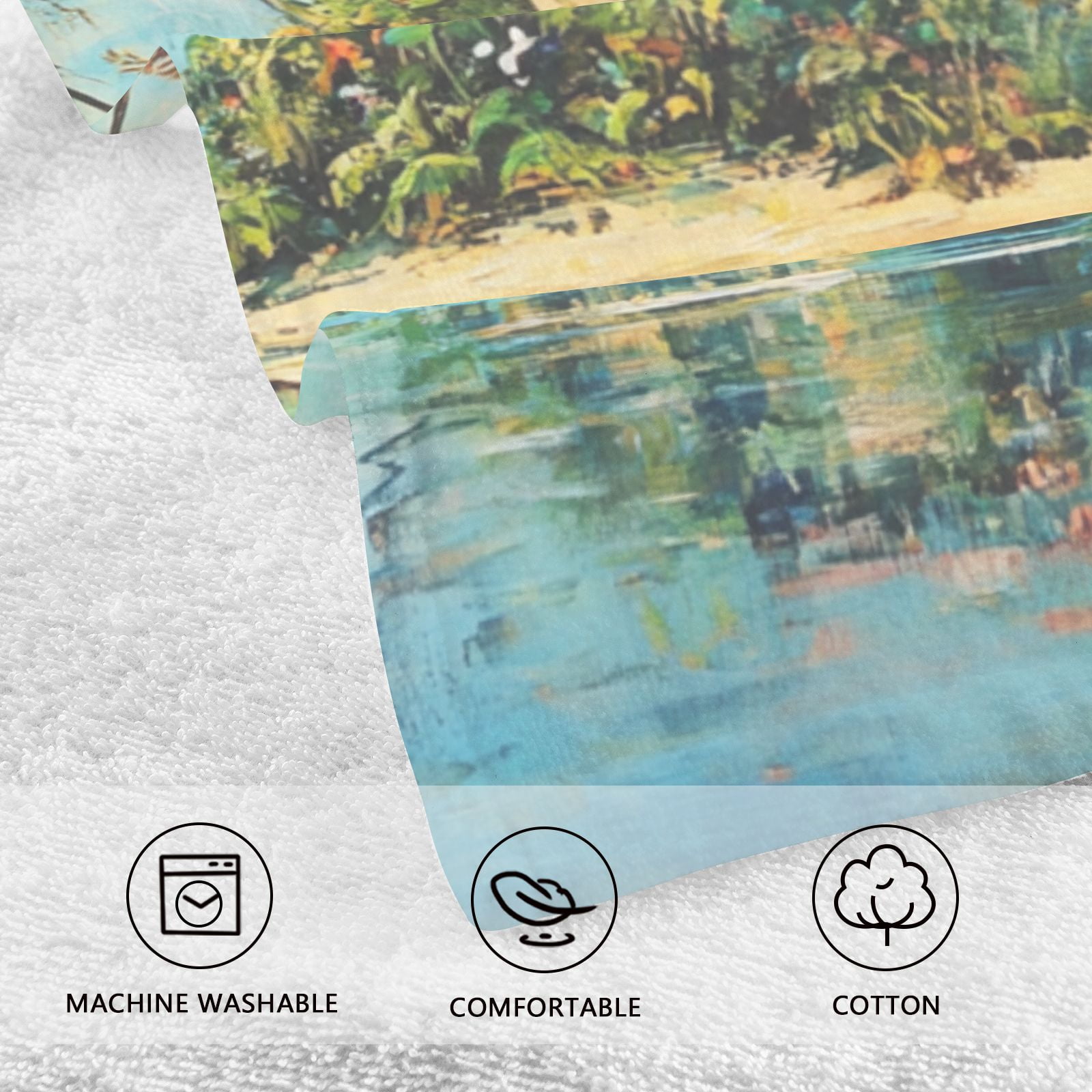 Watercolor Paradise Island Hand Towels Cotton Bath Towels Large Face Towels Absorbent for Bathroom 2 Packs
