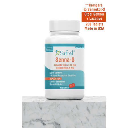 Safrel Senna-S Dual Action Natural Stool Softener & Laxative (200 Tablets) | Relieves Constipation, Gas, Bloating | Gentle on Upset Stomach | Safe Digestive Support (Generic Senokot-S) | Value Pack