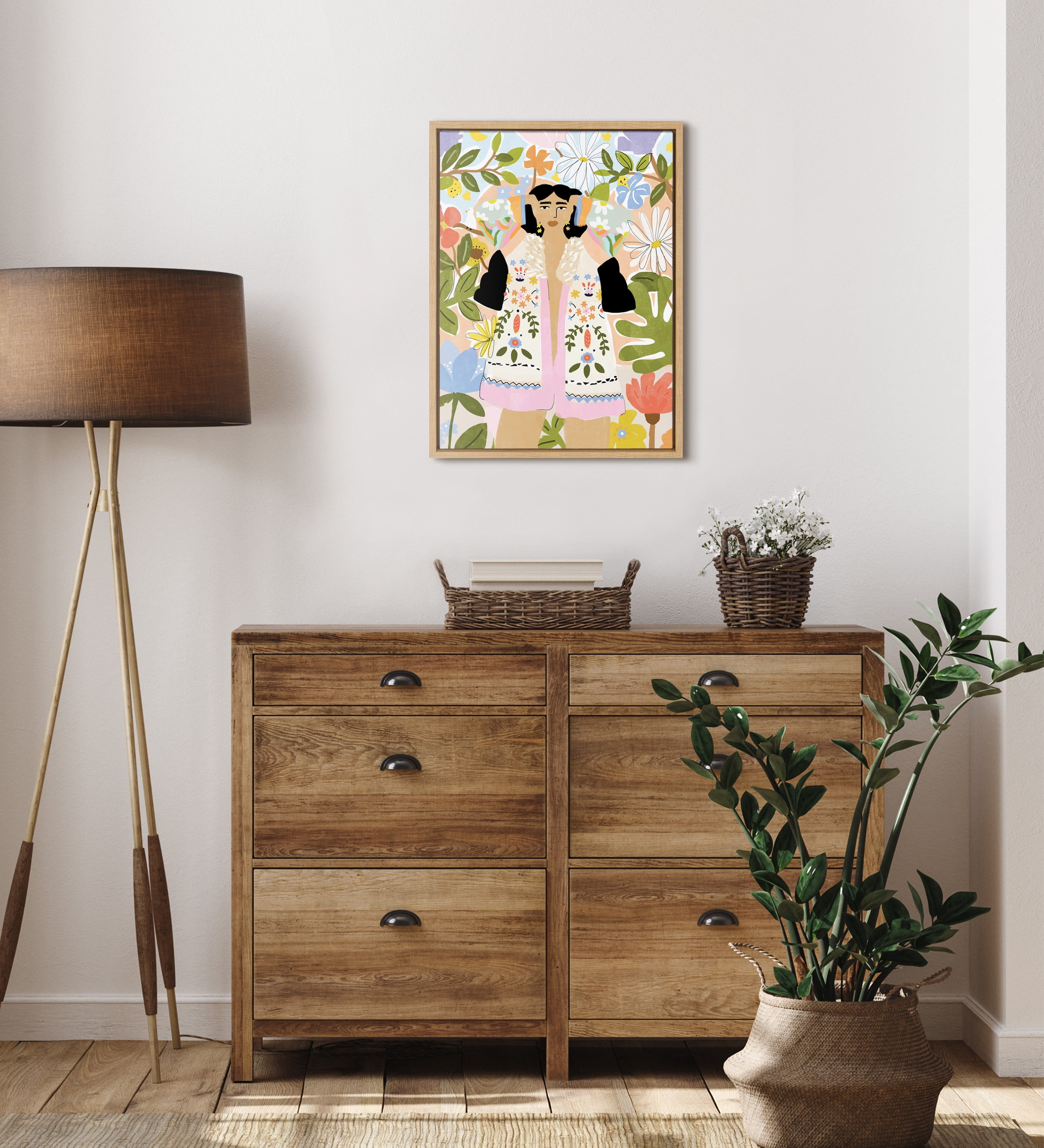 Kate and Laurel Sylvie Beauty Around Me Framed Canvas Wall Art by Alja Horvat 18x24 Natural Decorative Boho Art for Wall