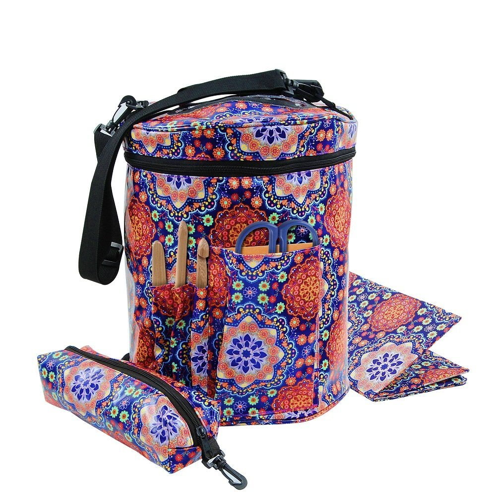 Knitting Bag W/ Inner Divider Yarn Storage Tote Organizer with Slits Waterproof Coated for Mother's Day Gift (Mandala)
