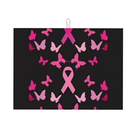 

Qekee Breast Cancer Print Dish Drying Mat Dishes Drainer Mat for Kitchen Counter Microfiber Absorbent Dish Draining Reusable Washable Draining Racks Extra Large 18 x24