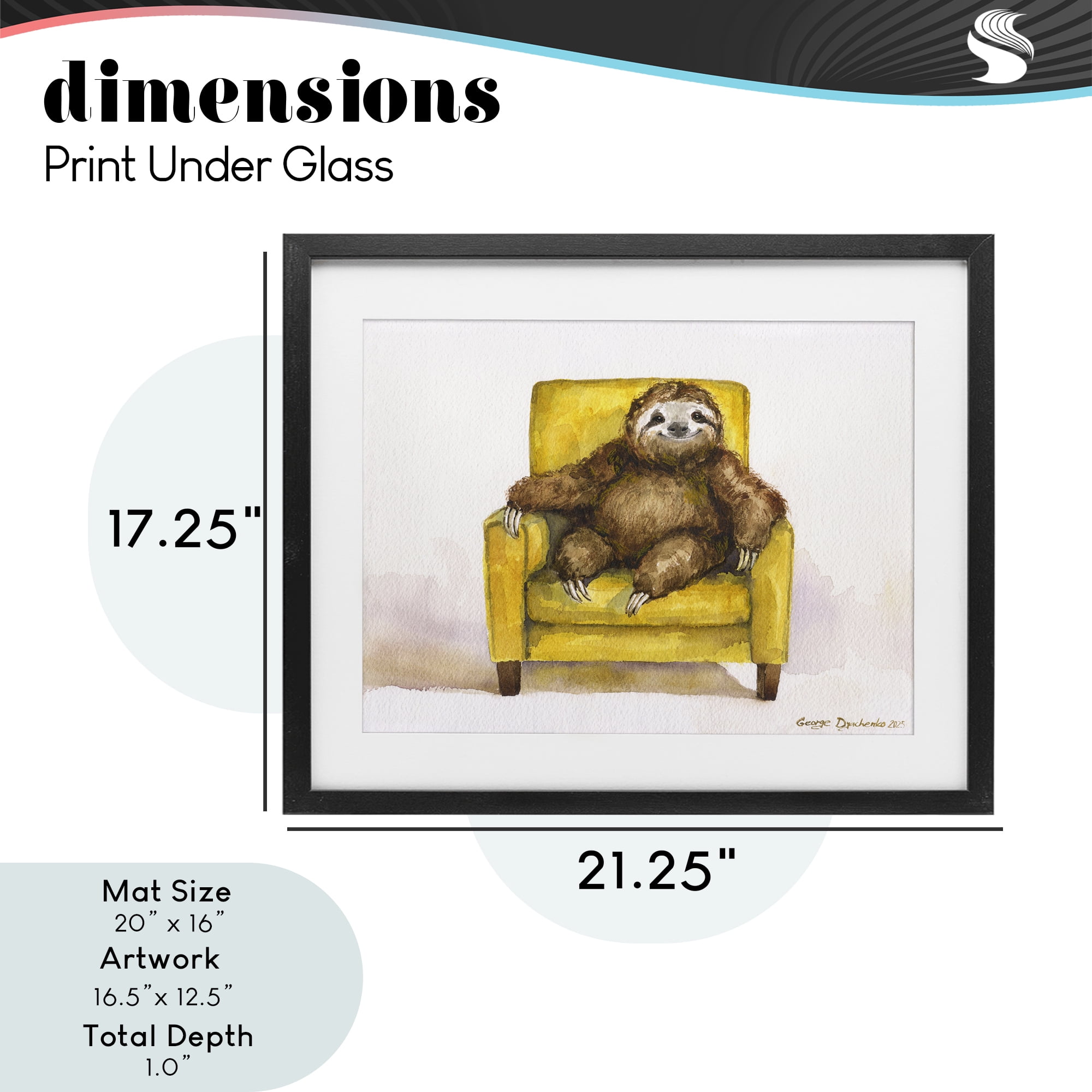Stupell Industries Happy Sloth Relaxing on Armchair Black Framed Print Under Glass, design by George Dyachenko