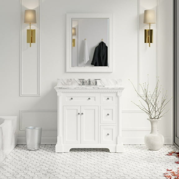 Sydney 36" Bathroom Vanity with White Cabinet and Carrara Marble Top