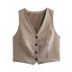 thumbnail image 3 of Conjunto de chaleco de moda para mujer HH TRAF, chaleco sin mangas con escote en V y una botonadura, cintura alta elástica, bolsillos, cordón ajustable y pantalón de pierna ancha, 3 of 5