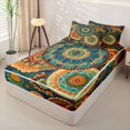 thumbnail image 2 of Homewish Bohemian Gold Mandala Zipper Queen Comforter Set with Fitted Sheet and 2 Pillowcases,Retro Exotic Paisley Zipper Bedding Set,Black Reversible,4pcs, 2 of 8