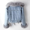 thumbnail image 2 of Women's Long-Sleeve Short Winter Blue Denim Jacket - Removable Faux Fur Collar & Cuffs, Zipper, Warm Thickened Coat, XL, 2 of 9