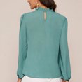 thumbnail image 4 of Collar del soporte de la blusa de color puro linterna manga larga transpirable gasa mujeres blusa para oficina en casa compras viajes, 4 of 6