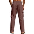 thumbnail image 4 of Dwellite Linen Pants Men Casual Loose Fit Beach Pants Summer Elastic Waist Drawstring Linen Cargo Trouser with Pockets 2026 Coffee L, 4 of 4